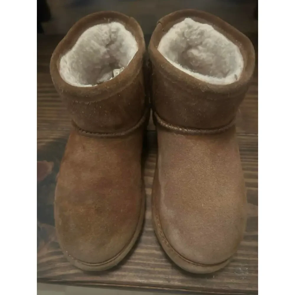BEARPAW Girls Youth Tan Suede Shearling Lined Winter Boots Size 13